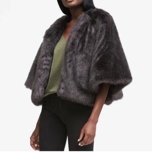 BANANA REPUBLIC DARK GREY/BLACK FAUX FUR HOOK AND EYE CLOSURE CAPE- SIZE SMALL